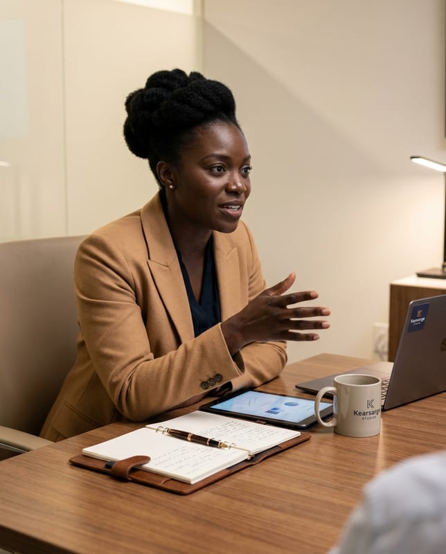 Nadia Okafor working at Kearsarge Studios