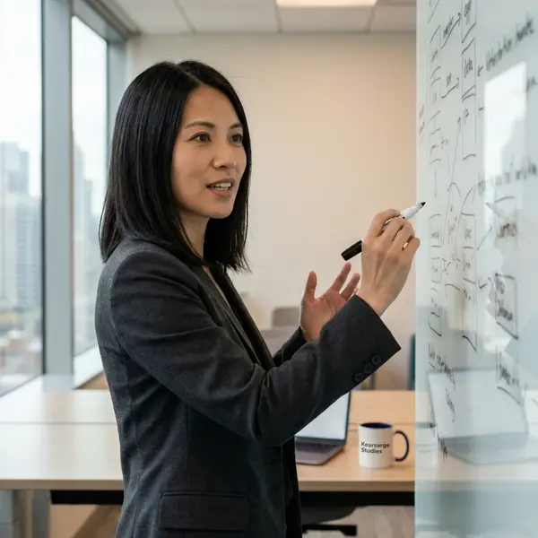 Generated image of Maya Chen at their desk