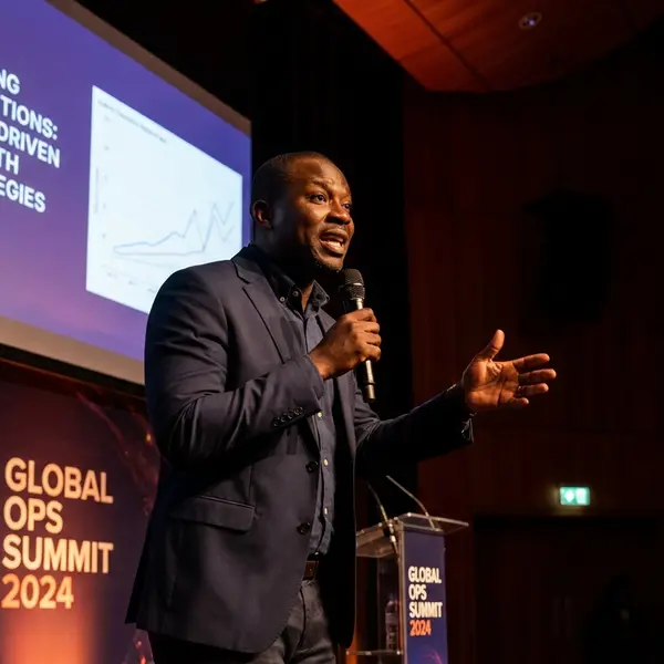 Generated image of Kwame Asante at a conference