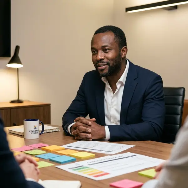 Generated image of Kwame Asante at their desk