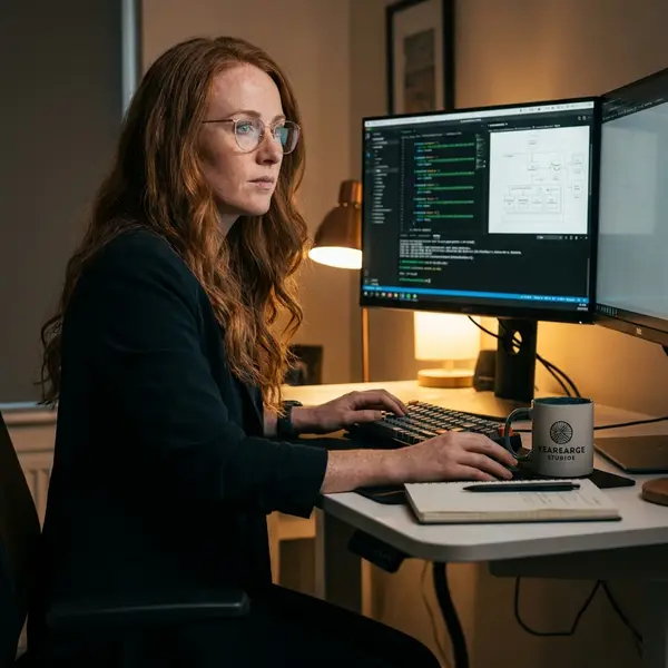 Generated image of Saoirse O'Brien at their desk