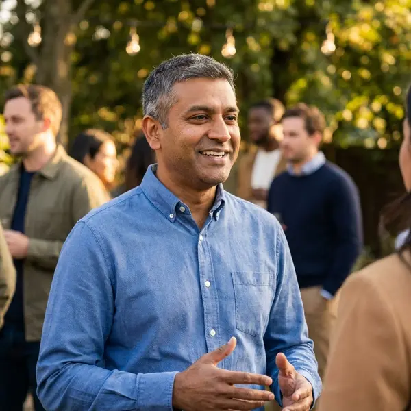 Generated image of Raj Patel at a team social