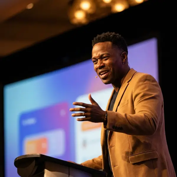 Generated image of Marcus Webb at a conference
