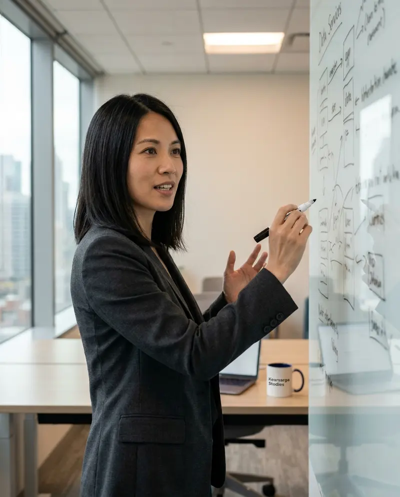 Generated image of Maya Chen at their desk