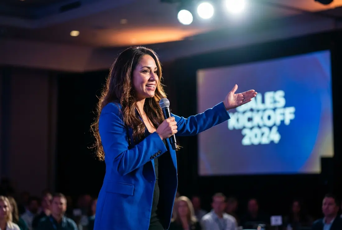 Generated image of Diana Reyes presenting at a conference