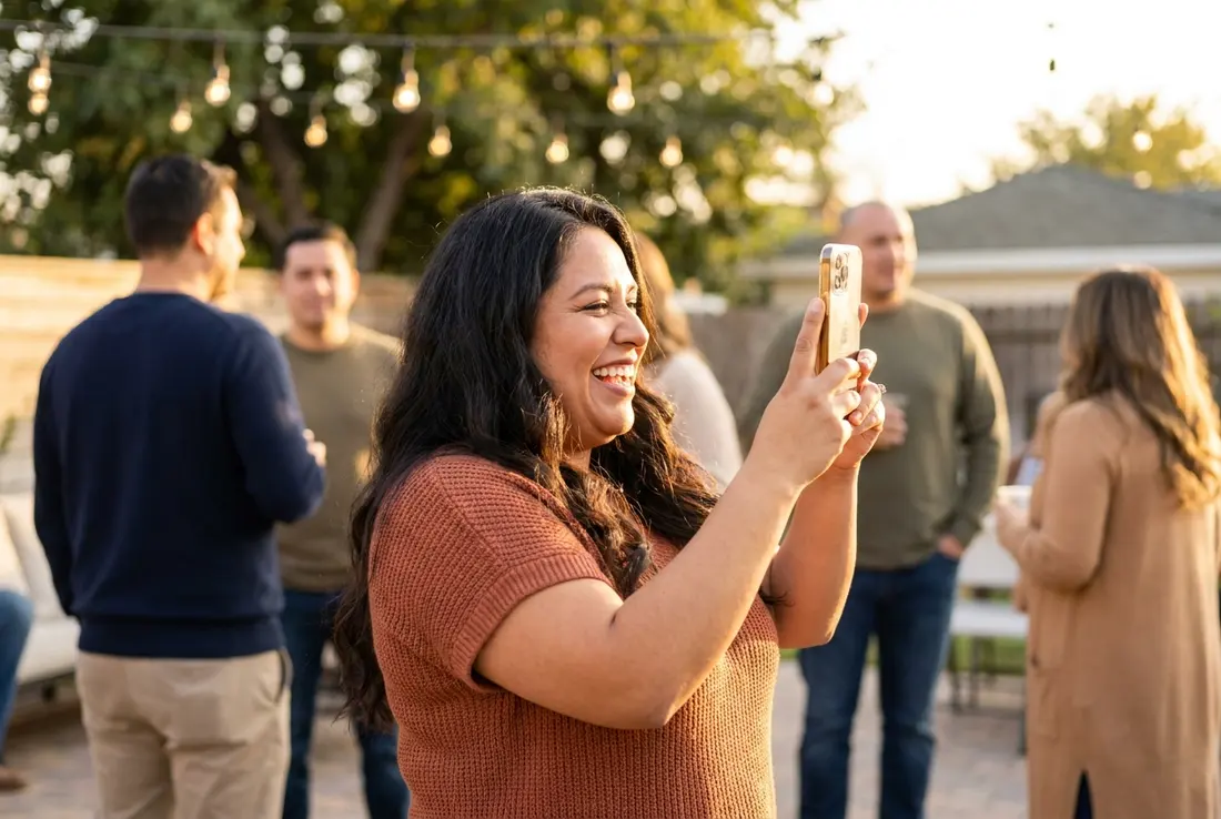 Generated image of Diana Reyes with the team at a social gathering