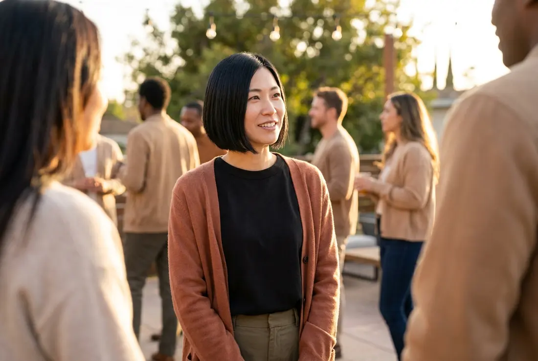 Generated image of Yuki Tanaka with the team at a social gathering